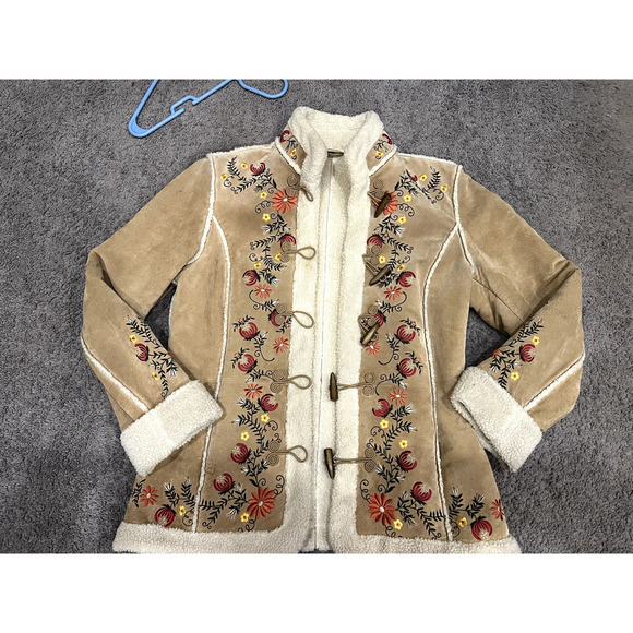 VTG Embroidered Suede & Shearling Coat ASO Phoebe Friends St John's Bay - Picture 5 of 15